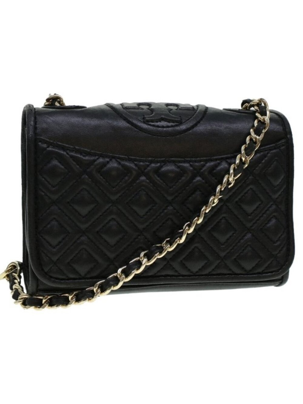 Authentic TORY BURCH Chain Shoulder Bag Leather Black